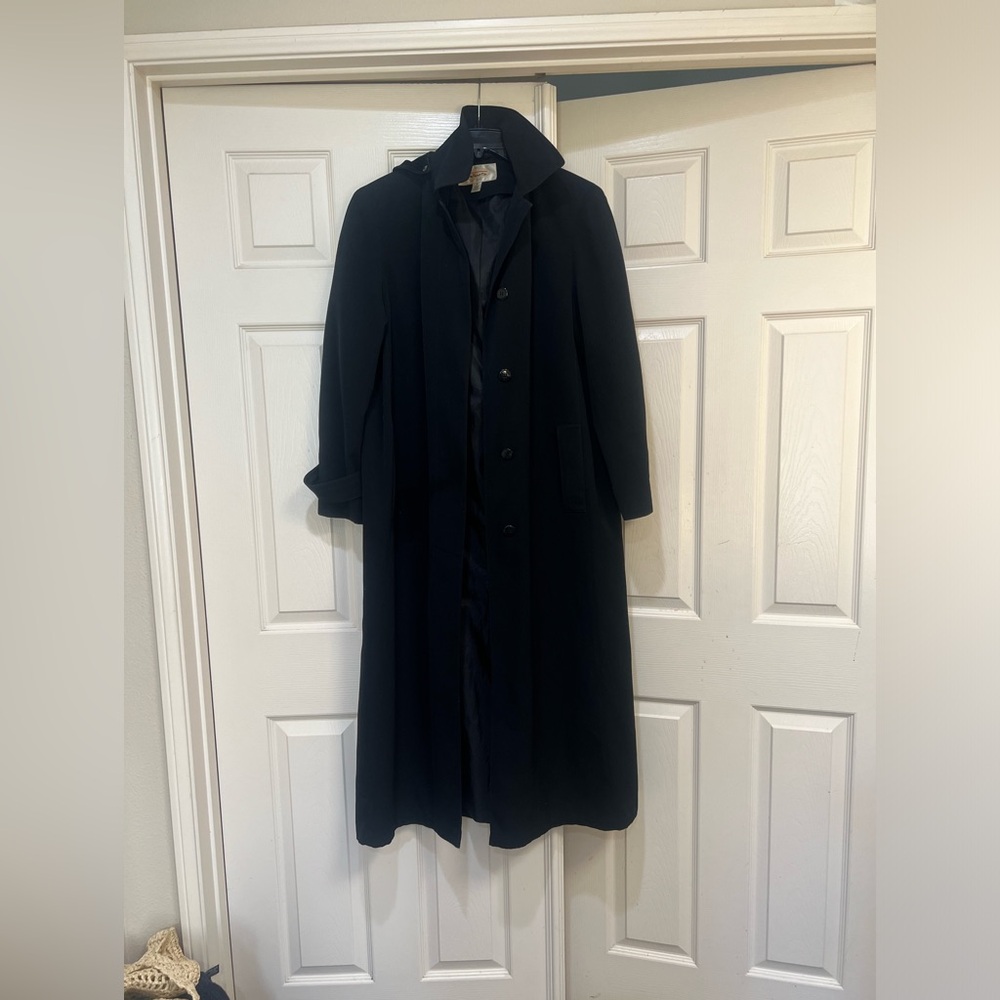 TALBOTS women size  8 BLACK TRENCH‎ COAT detachable hoodie raincoat overcoat